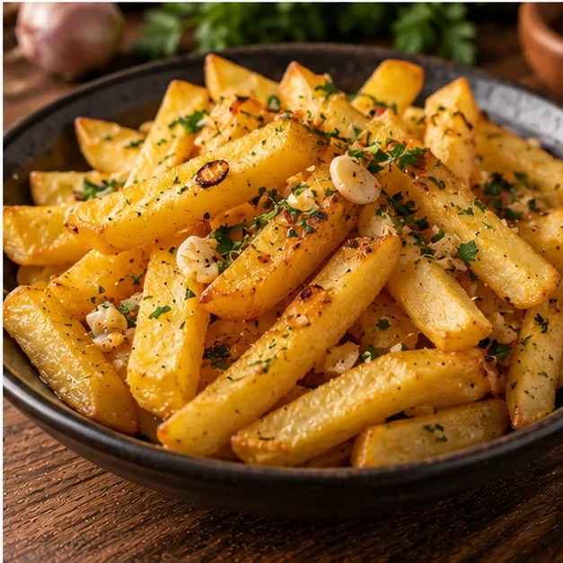 Patatas fritas con ajo y perejil